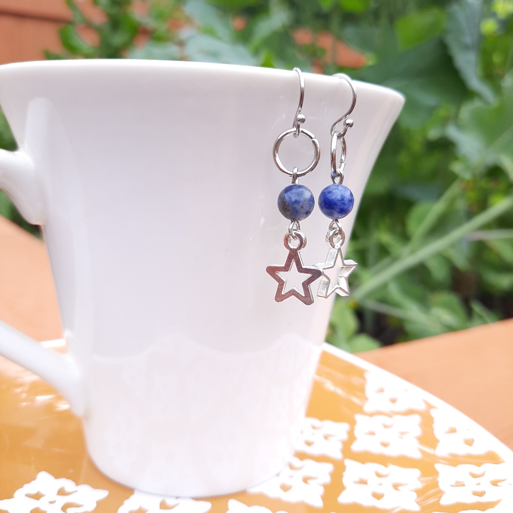 Open Dainty Star Blue Sodalite Earrings
